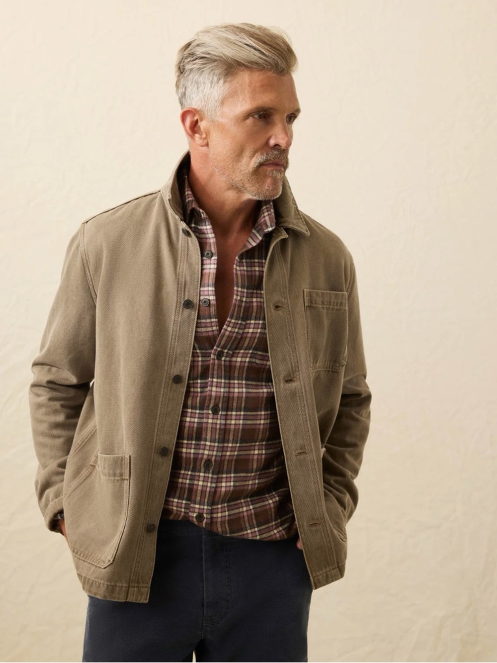 Faherty Men's Shirt Jacket in Taupe Beige